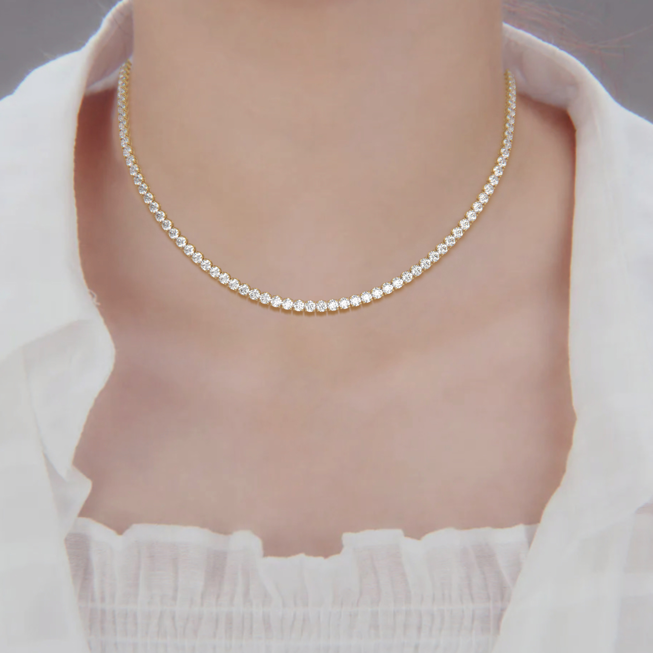 18k yellow gold  20 carat round diamond tennis minimalist necklace