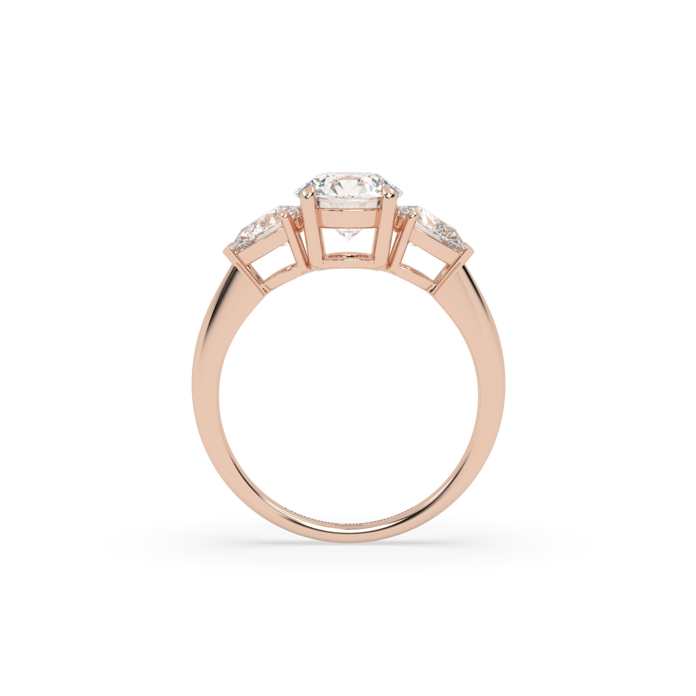 18k rose gold  round & pear cut 3 stone diamond engagement  ring