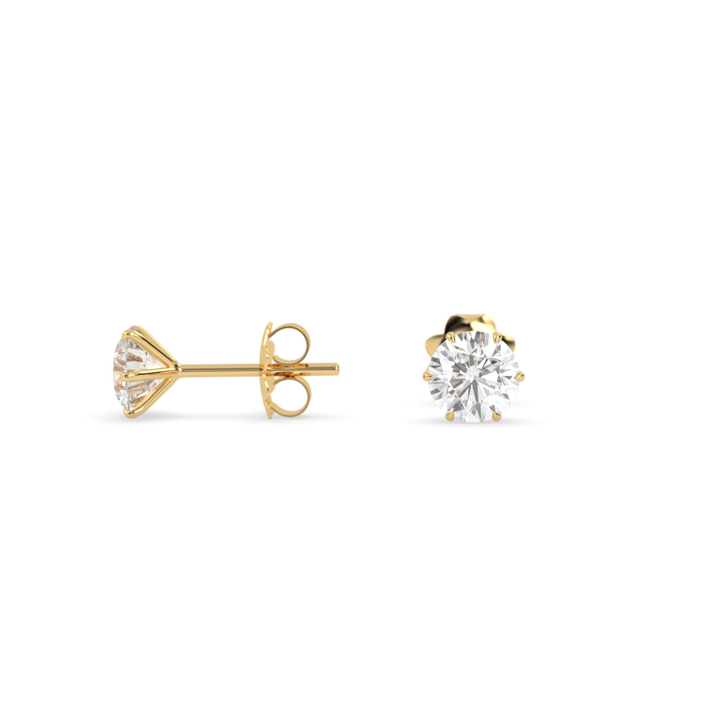 18k yellow gold  diamond stud earrings with 6 prongs