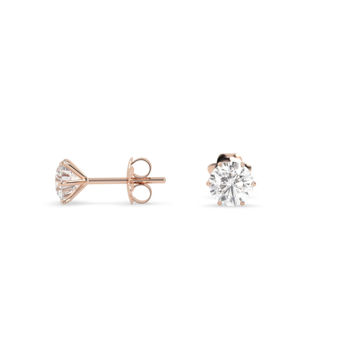 18k rose gold  diamond stud earrings with 6 prongs