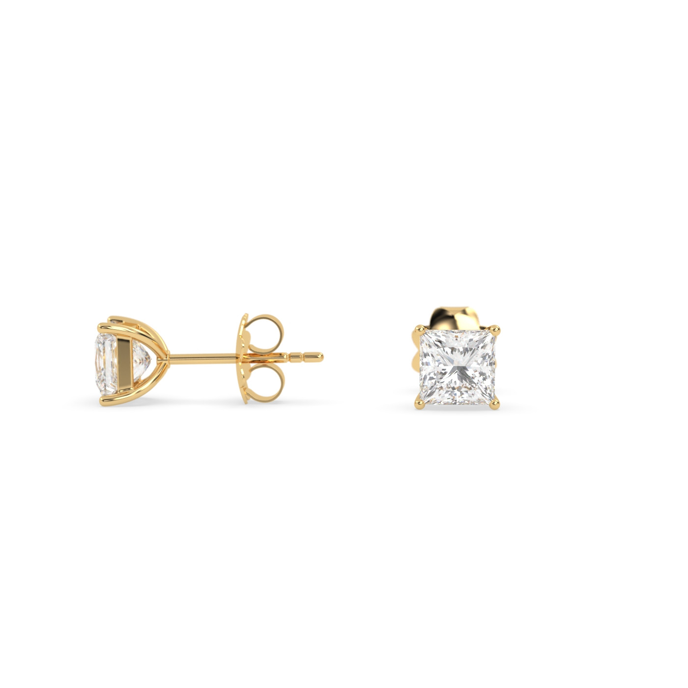 18k yellow gold  princess-cut diamond earrings