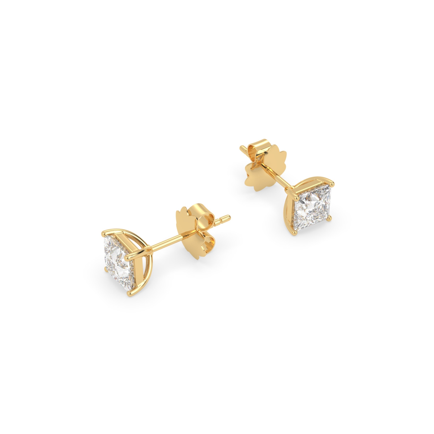 18k yellow gold  princess-cut diamond earrings