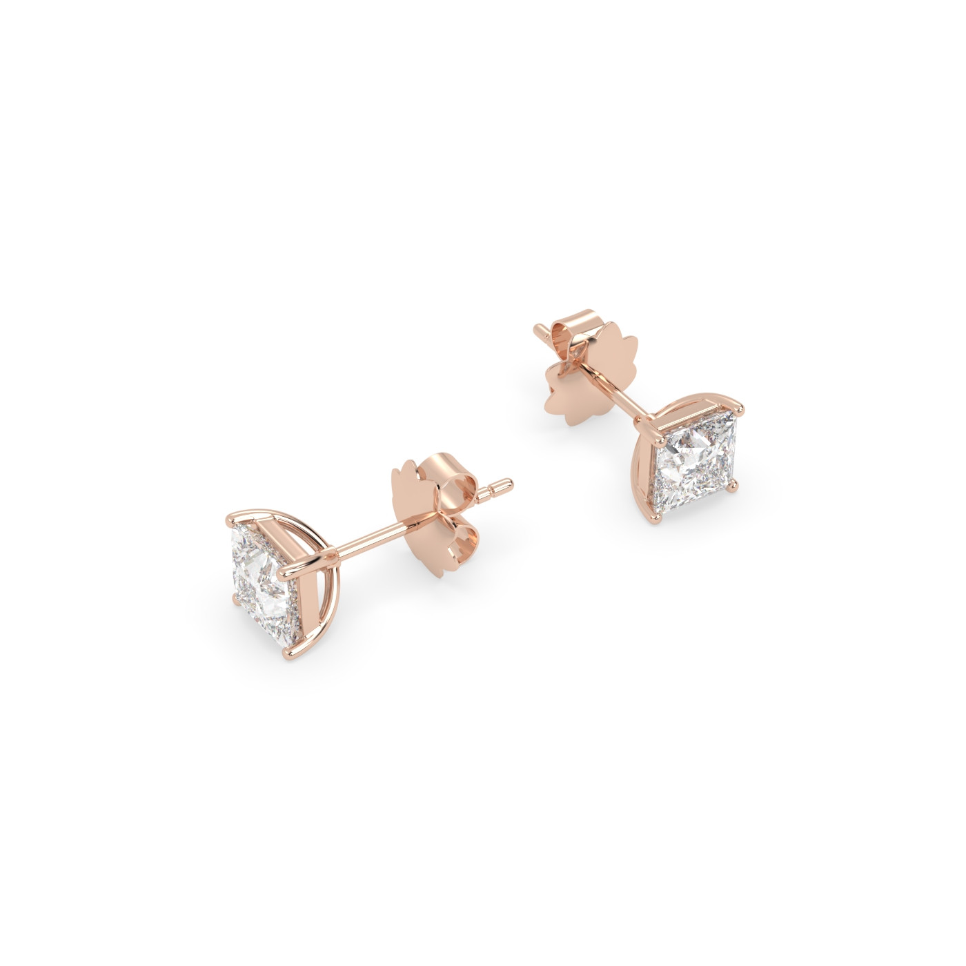 18k rose gold  princess-cut diamond earrings