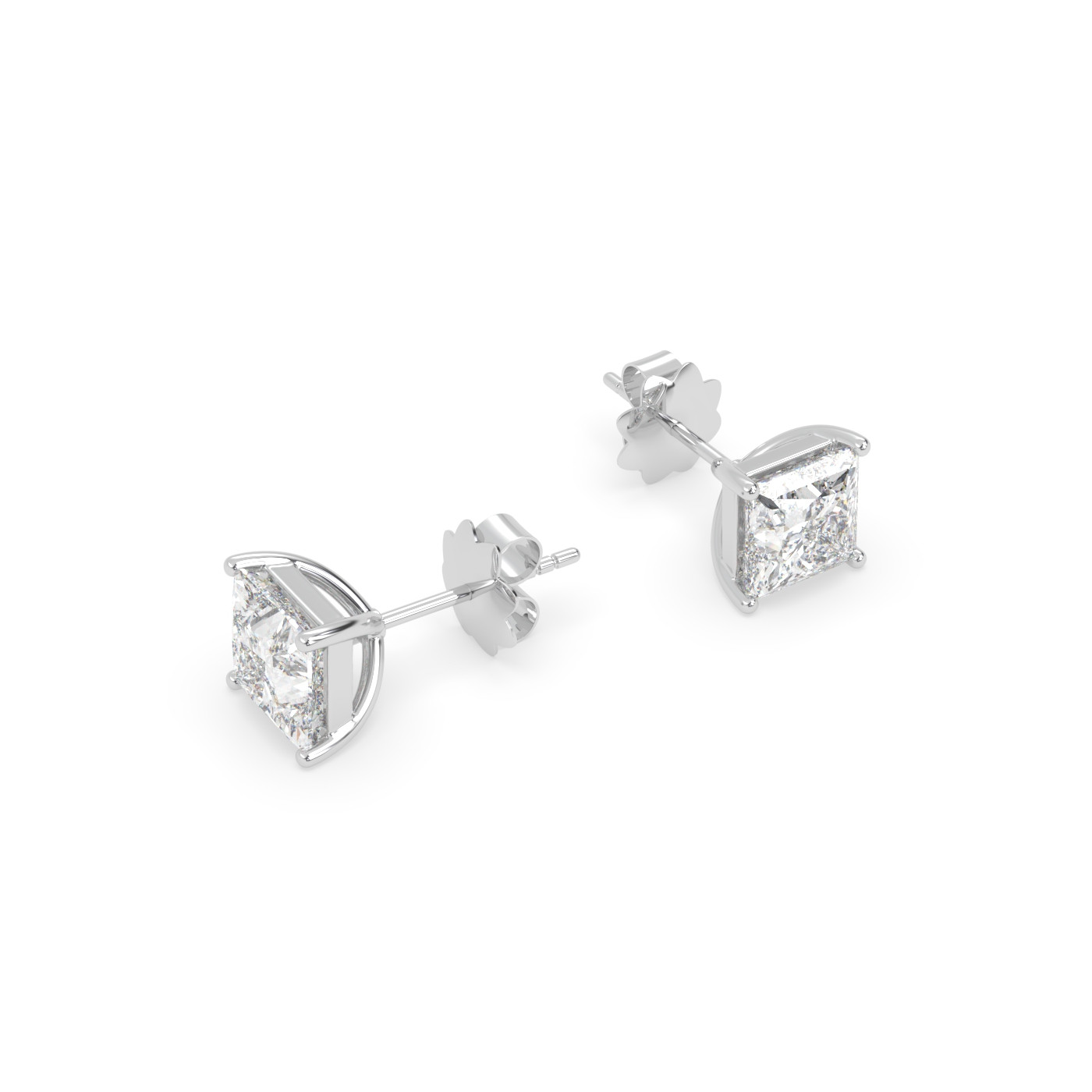 18k white gold  princess-cut diamond earrings