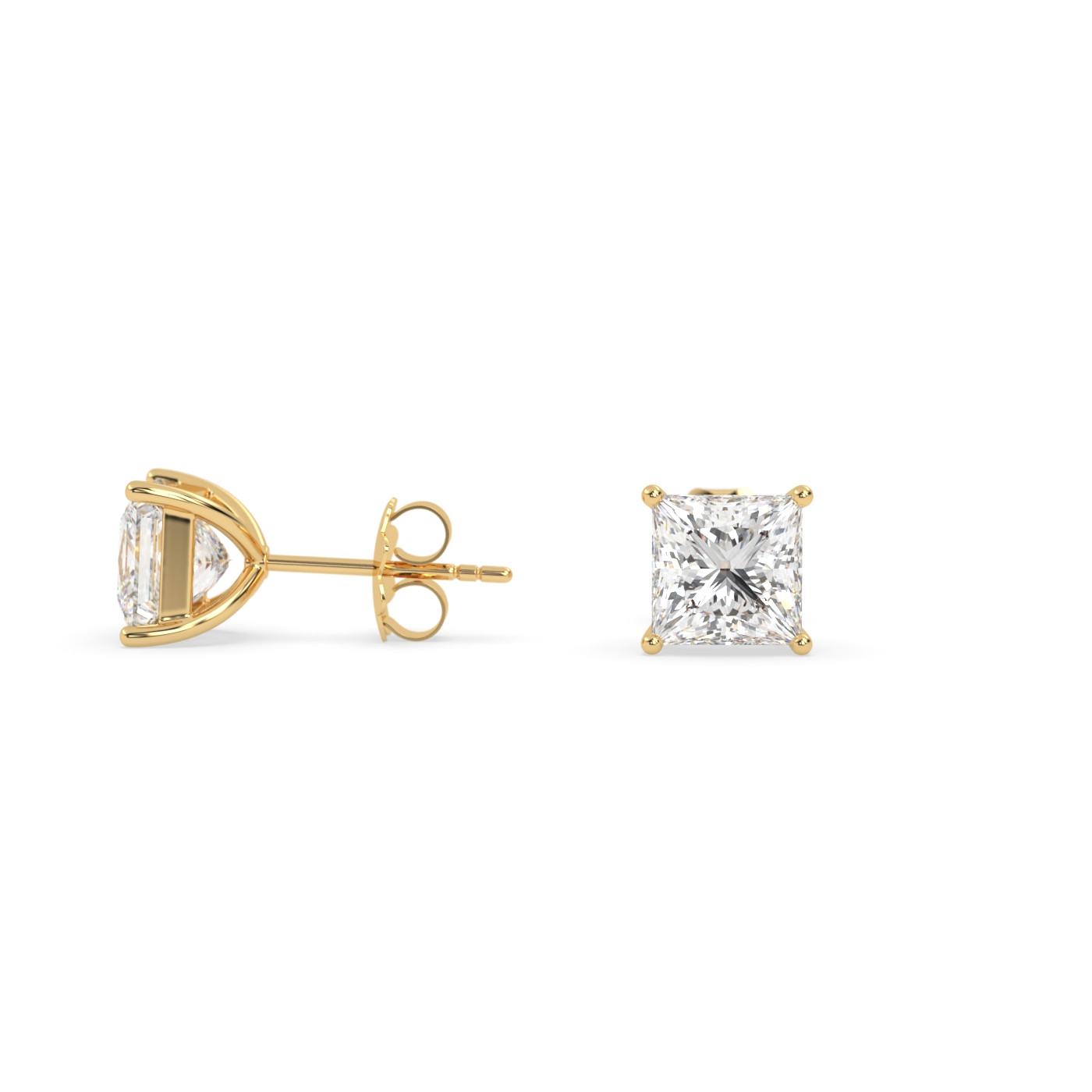 18k yellow gold  princess-cut diamond earrings