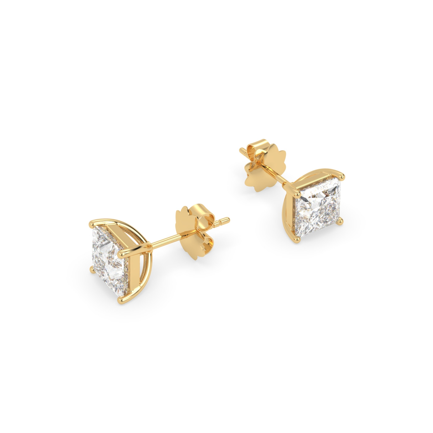 18k yellow gold  princess-cut diamond earrings