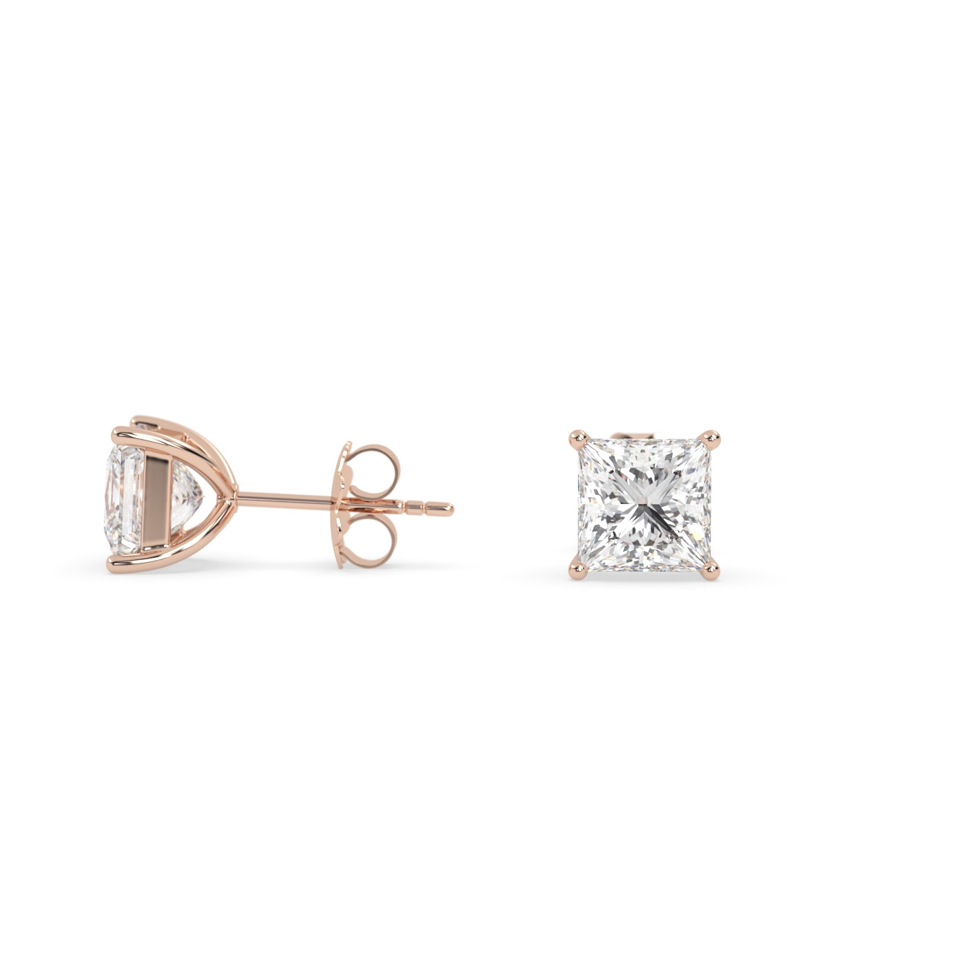 18k rose gold  princess-cut diamond earrings