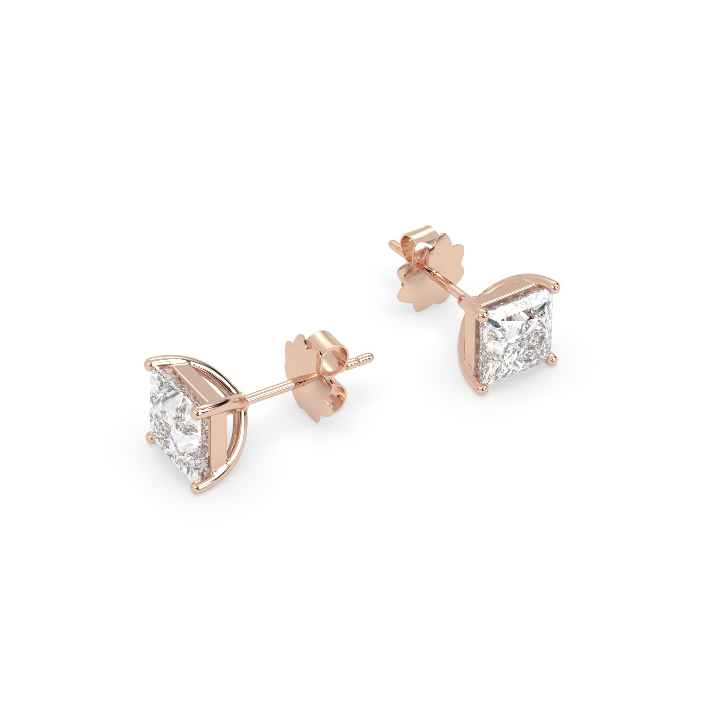 18k rose gold  princess-cut diamond earrings