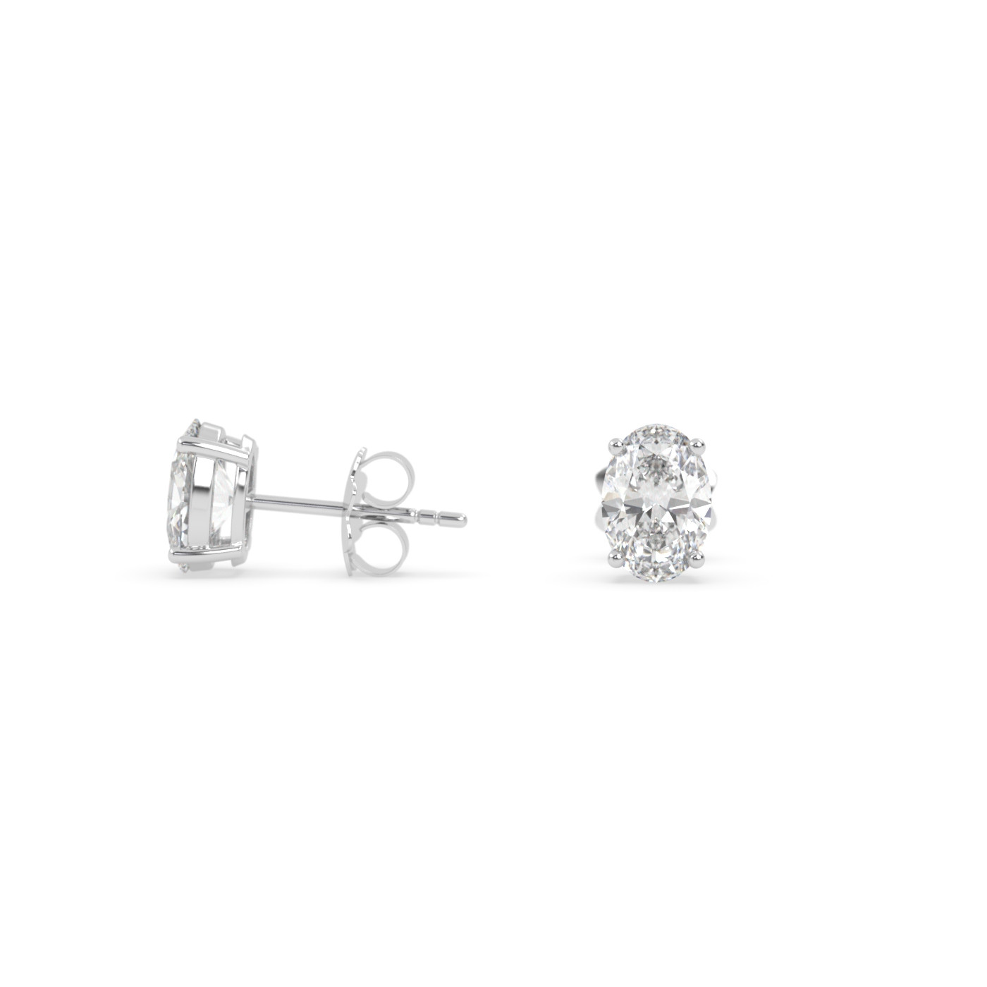 18k white gold  oval diamond stud earrings with secure screw backs