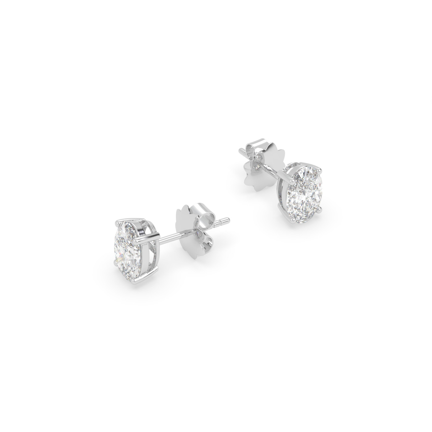 18k white gold  oval diamond stud earrings with secure screw backs