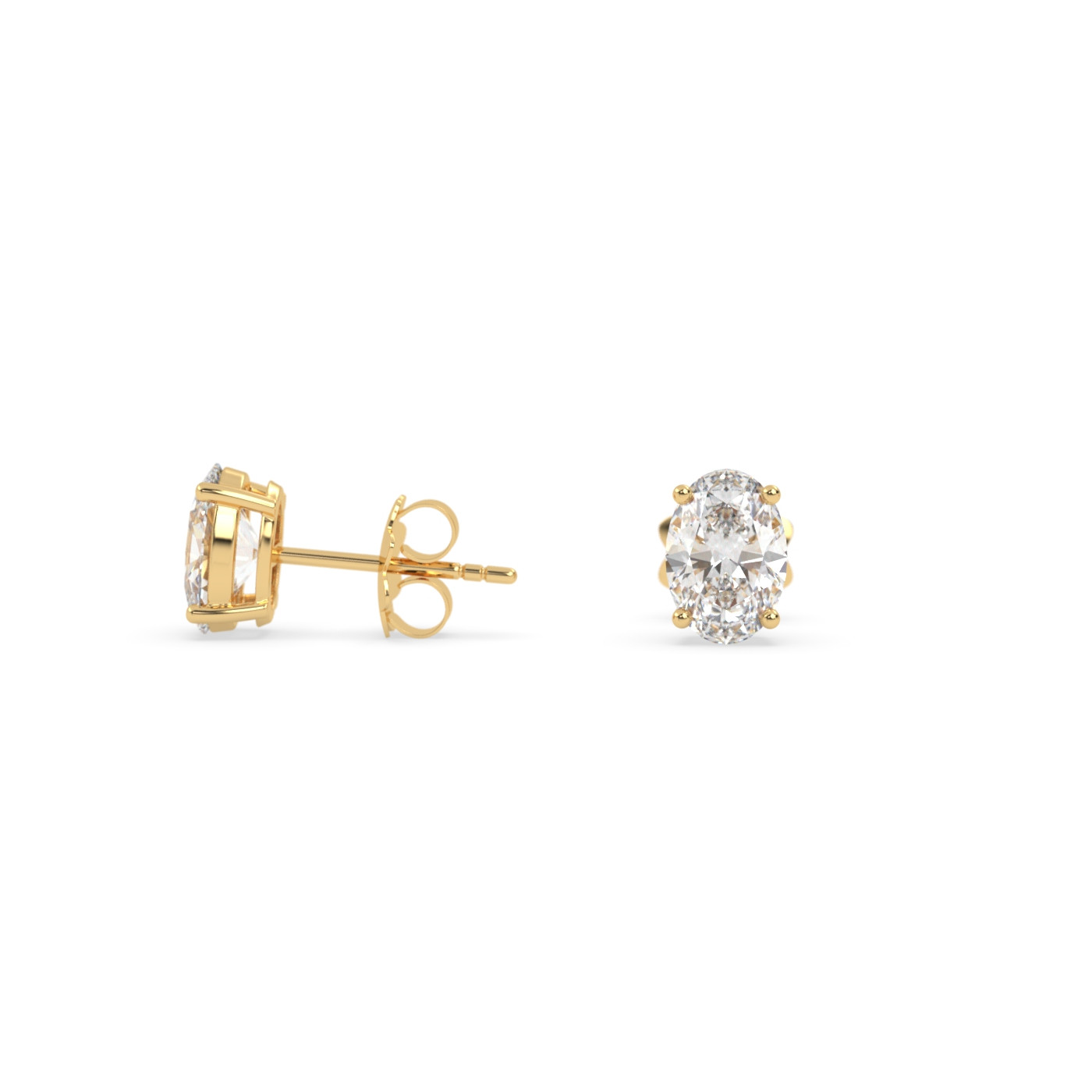 18k yellow gold  oval diamond stud earrings with secure screw backs