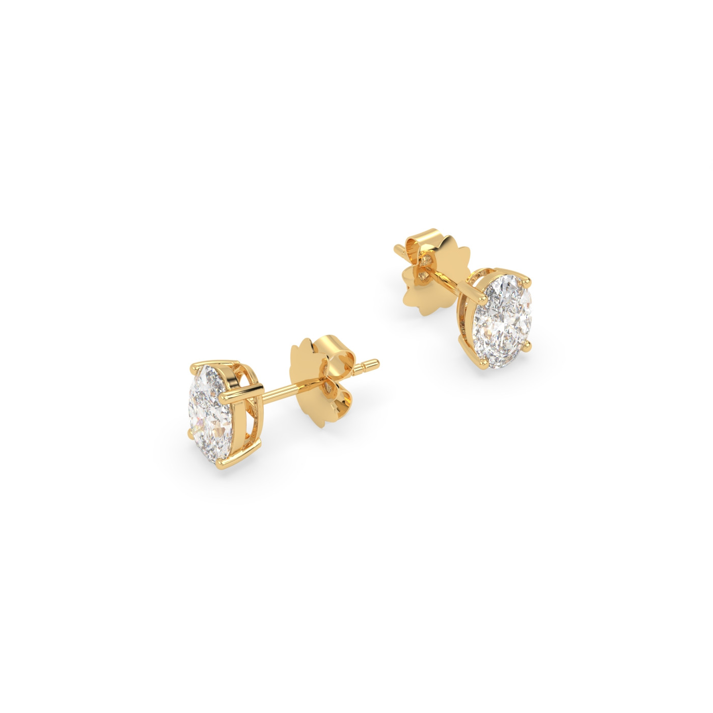 18k yellow gold  oval diamond stud earrings with secure screw backs