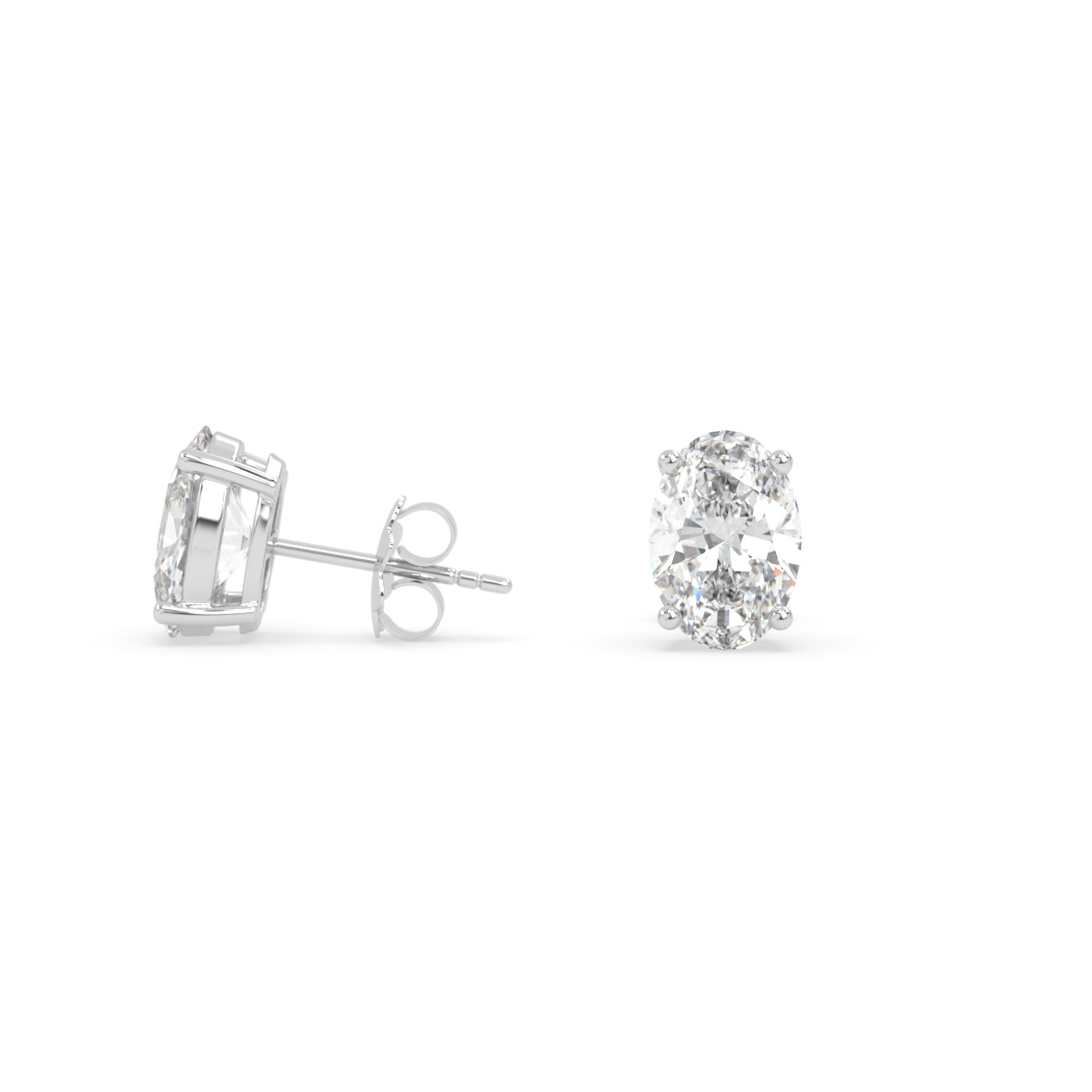 18k white gold  oval diamond stud earrings with secure screw backs