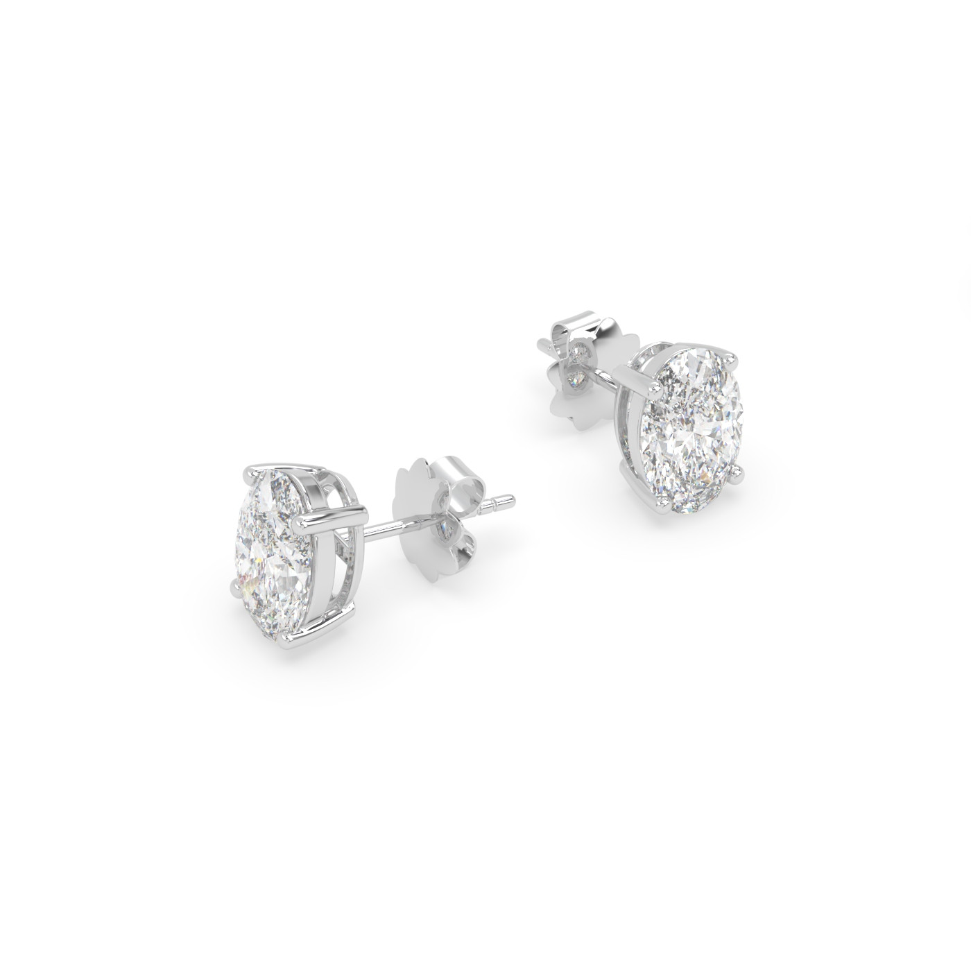 18k white gold  oval diamond stud earrings with secure screw backs