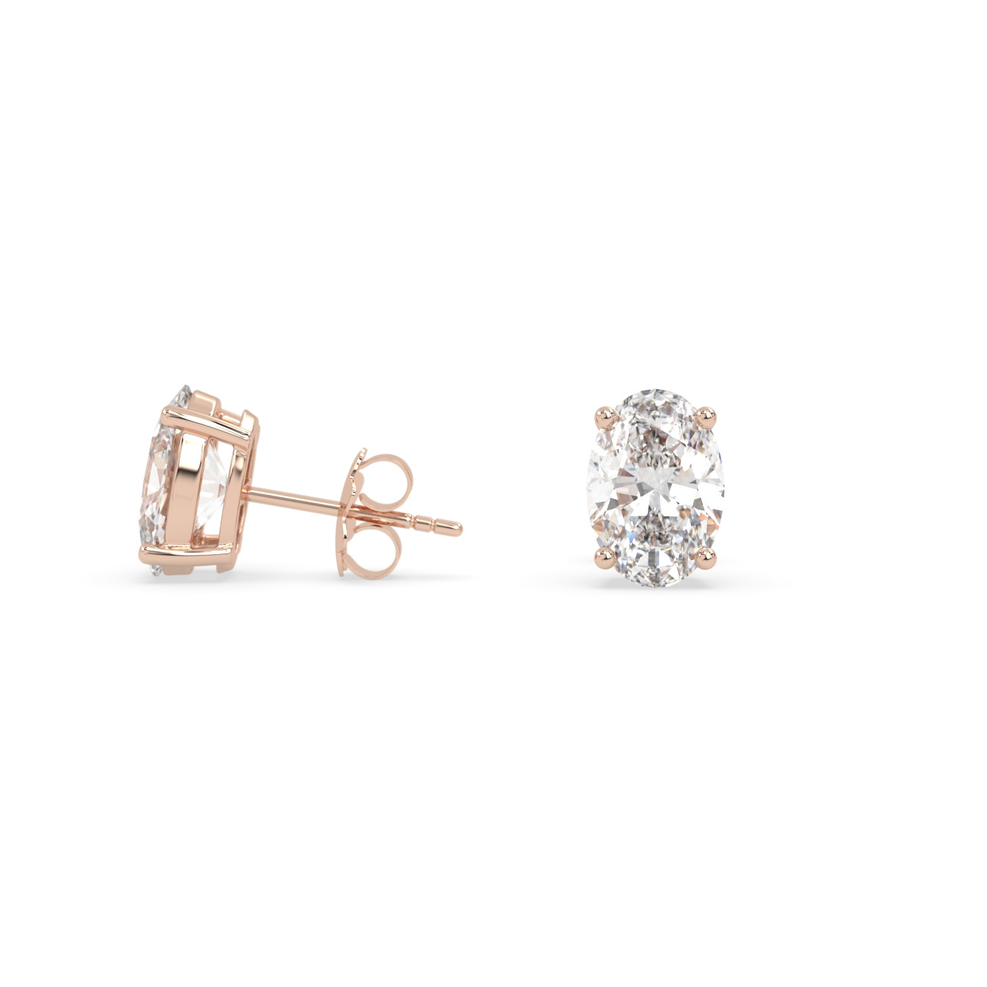 18k rose gold  oval diamond stud earrings with secure screw backs