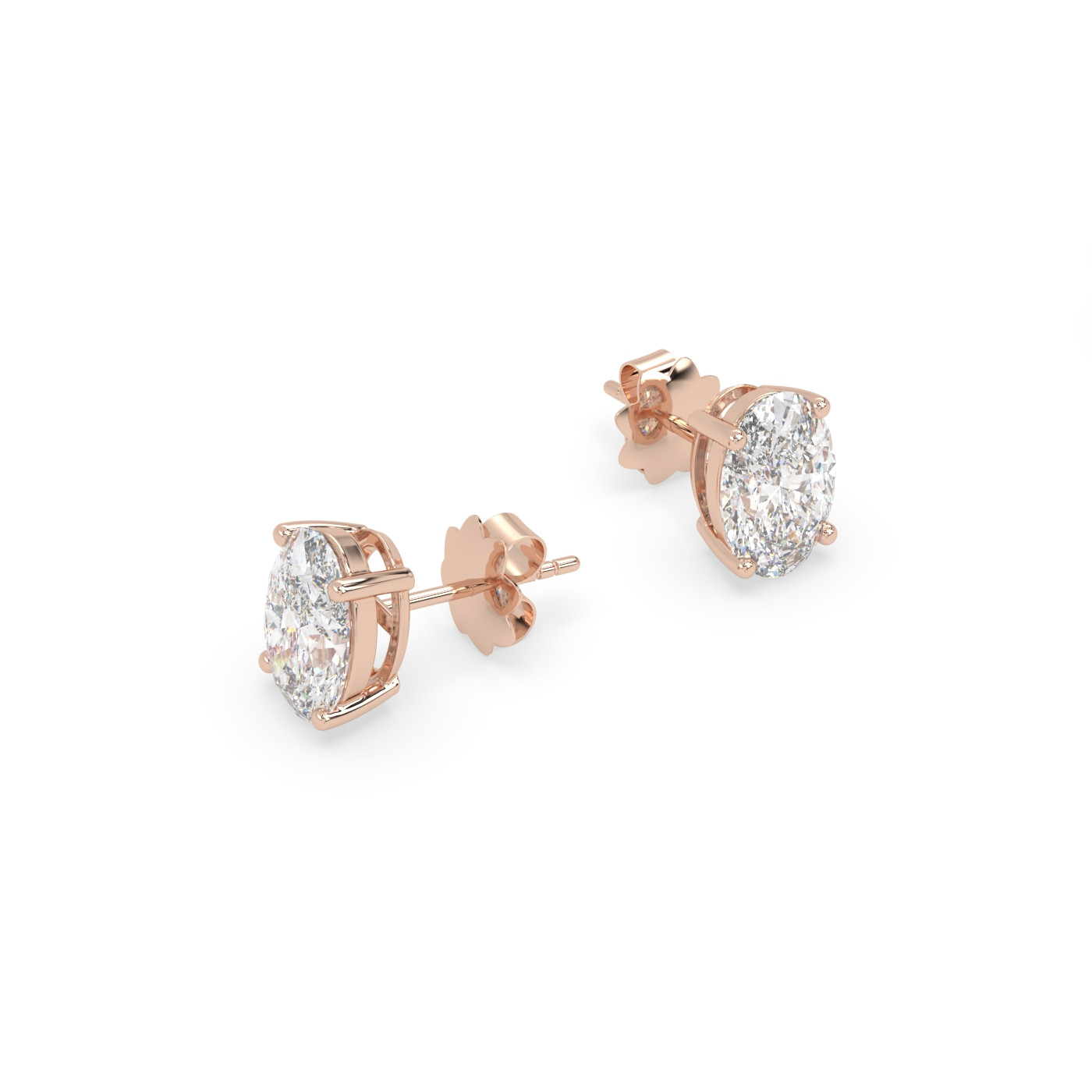 18k rose gold  oval diamond stud earrings with secure screw backs