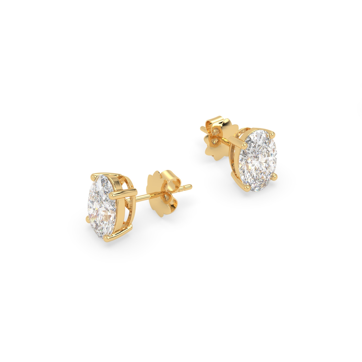 18k yellow gold  oval diamond stud earrings with secure screw backs