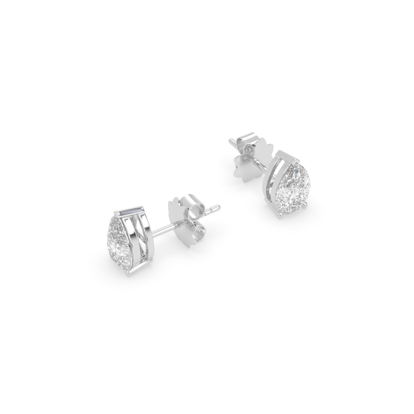 18k white gold  pear diamond stud earrings with screw backs