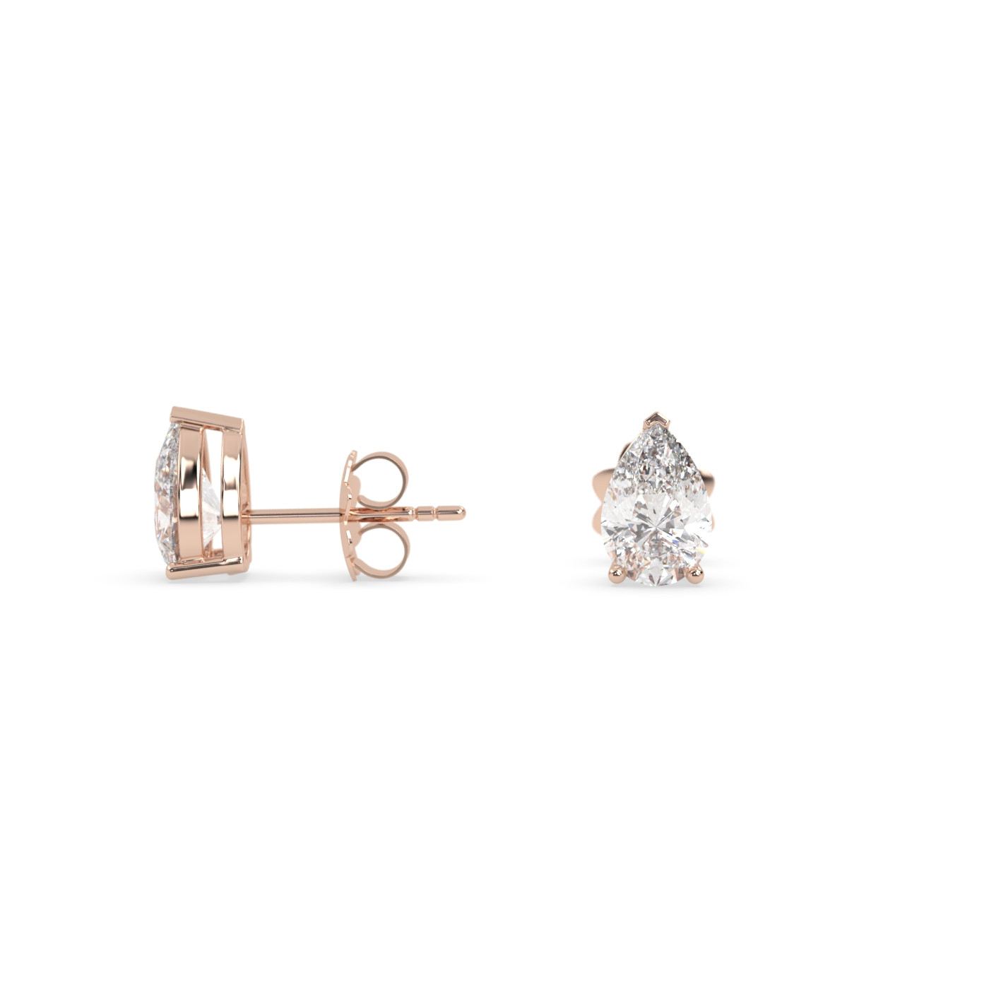 18k rose gold  pear diamond stud earrings with screw backs