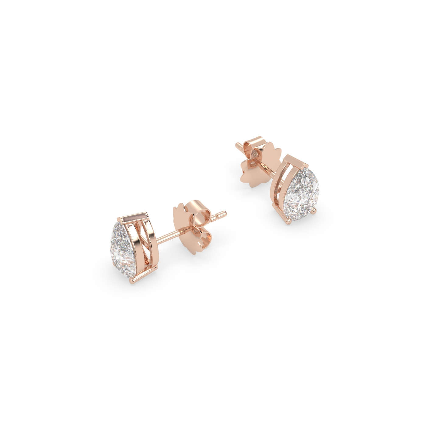 18k rose gold  pear diamond stud earrings with screw backs