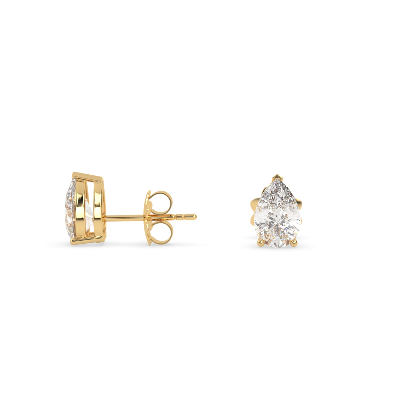 18k yellow gold  pear diamond stud earrings with screw backs