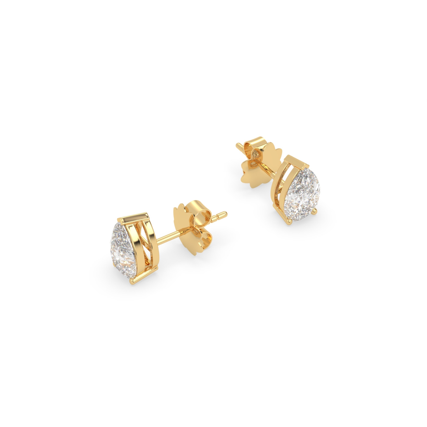 18k yellow gold  pear diamond stud earrings with screw backs