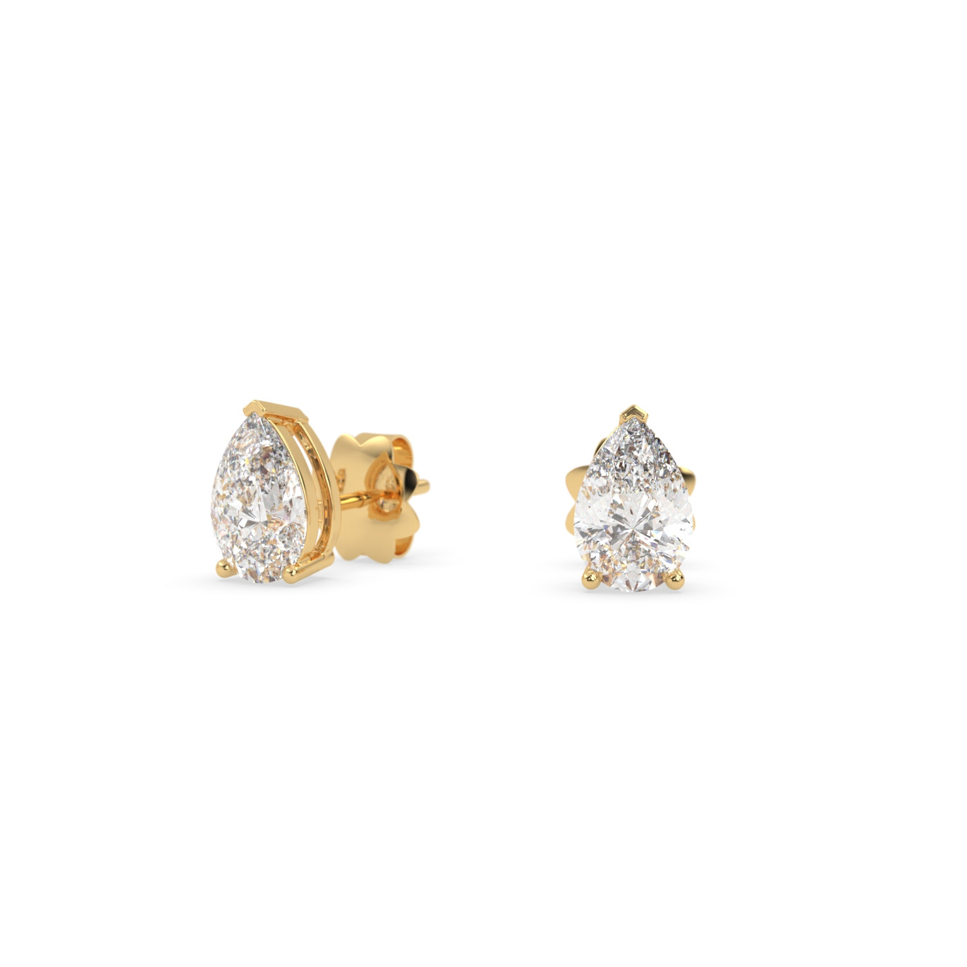 18k yellow gold  pear diamond stud earrings with screw backs