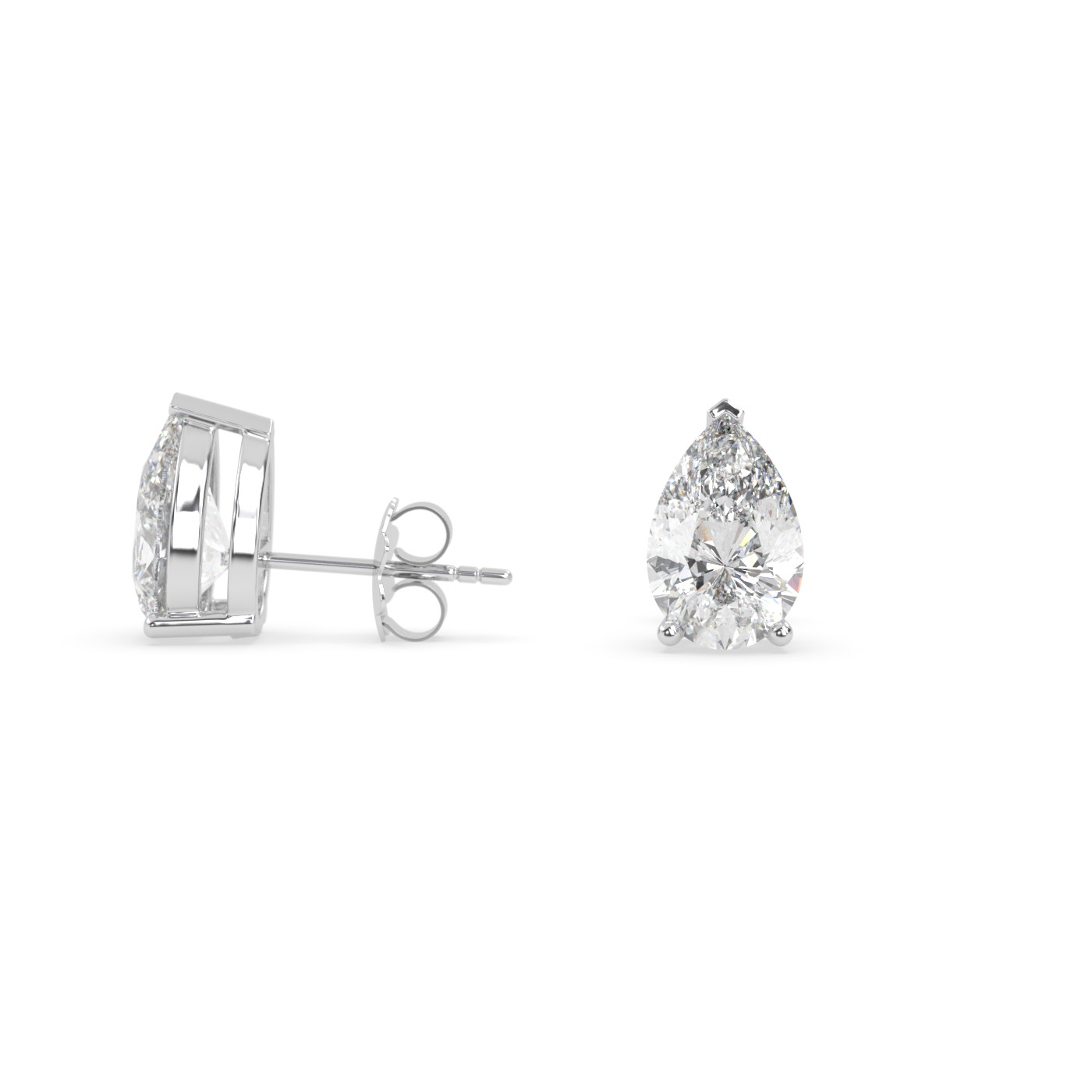 18k white gold  pear diamond stud earrings with screw backs