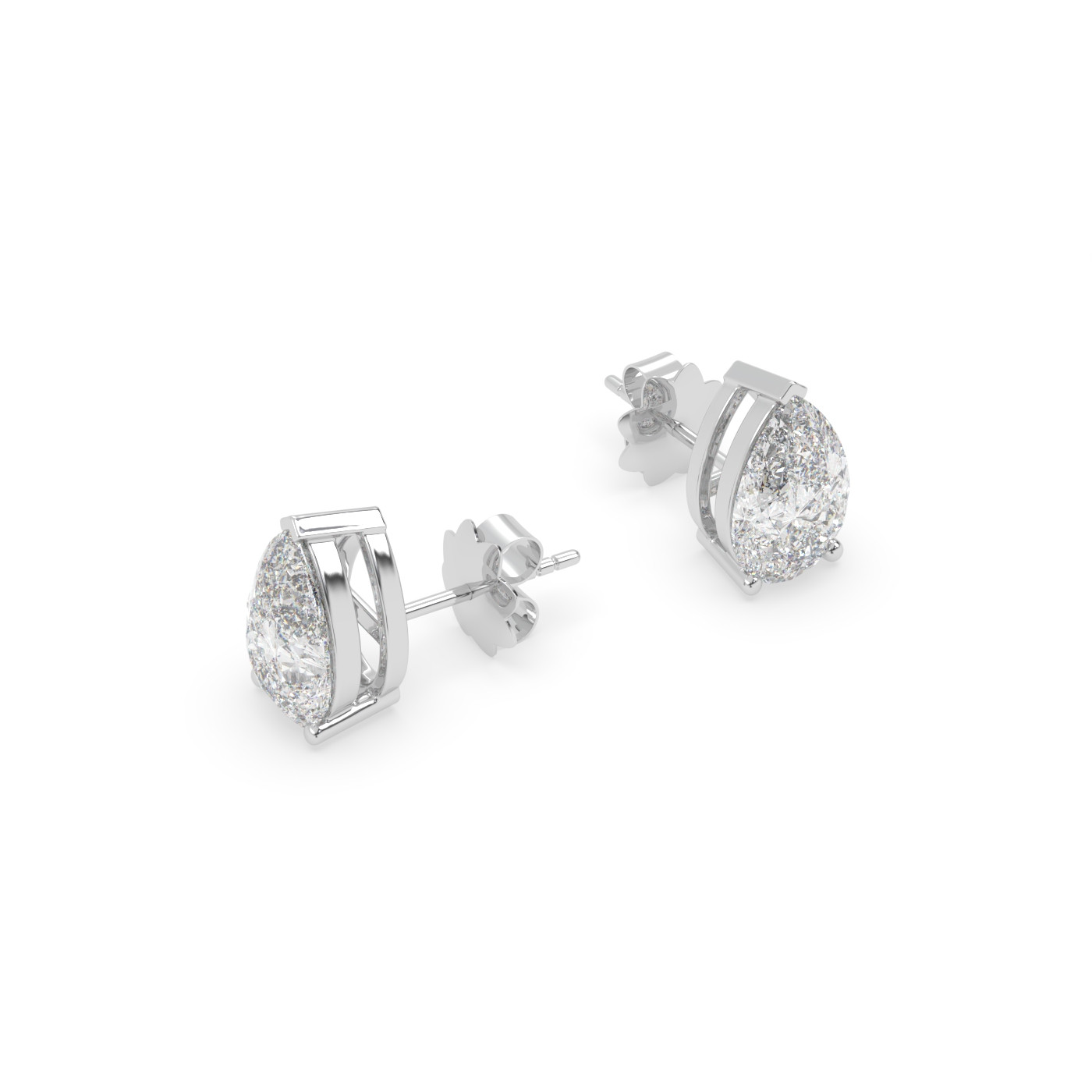 18k white gold  pear diamond stud earrings with screw backs