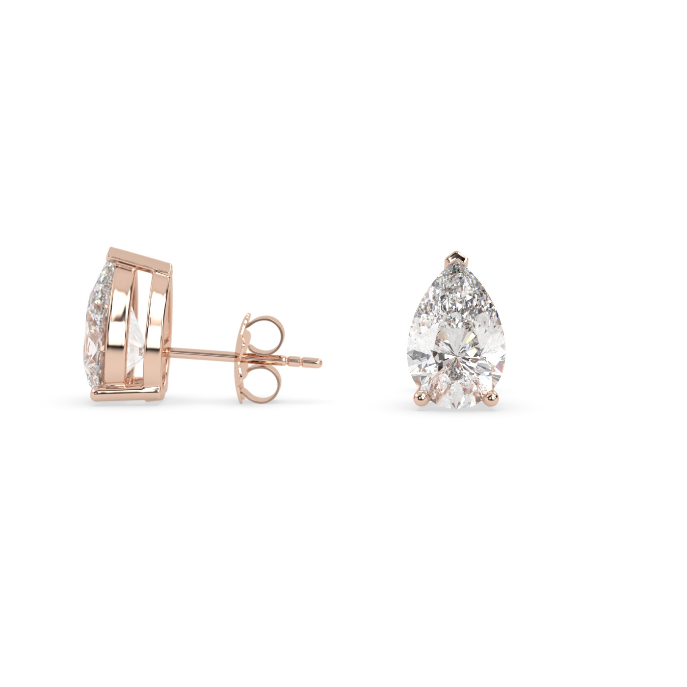 18k rose gold  pear diamond stud earrings with screw backs