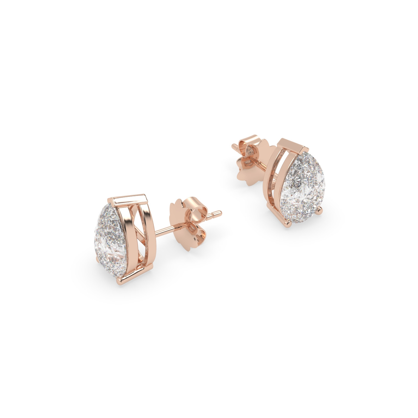 18k rose gold  pear diamond stud earrings with screw backs