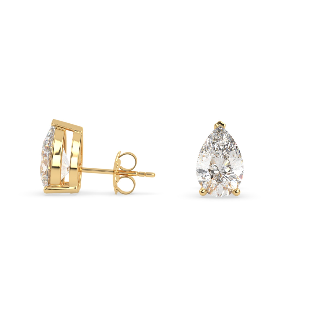 18k yellow gold  pear diamond stud earrings with screw backs