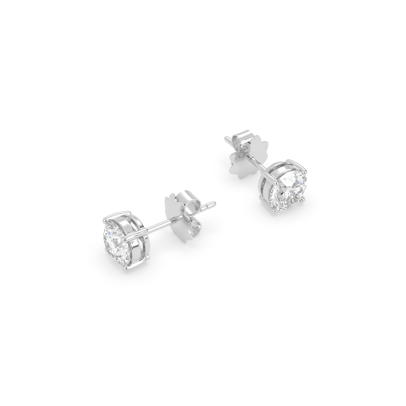18k white gold  4 prong round diamond stud earrings