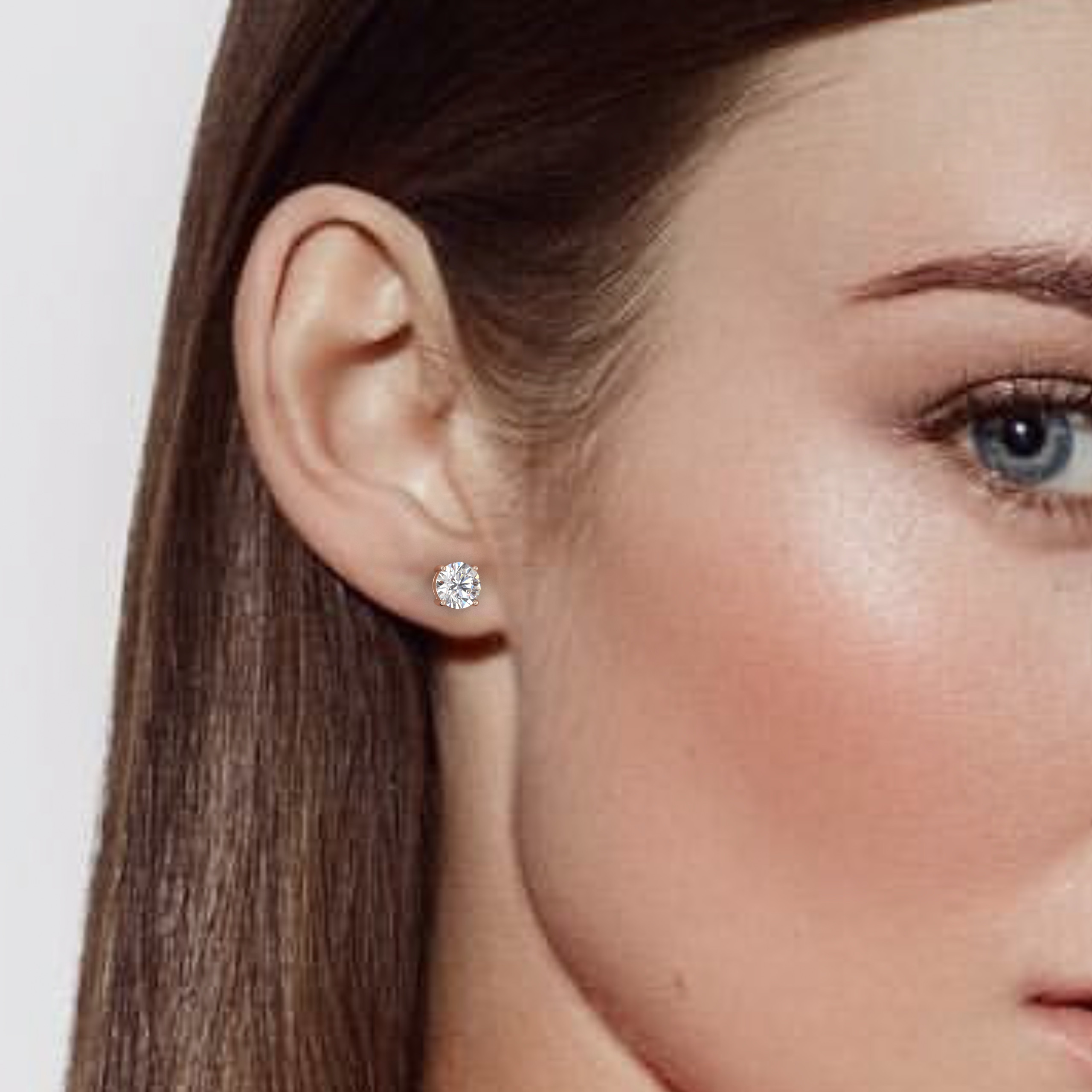 18k rose gold  4 prong round diamond stud earrings