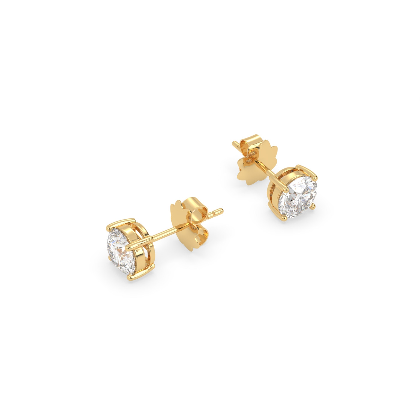 18k yellow gold  4 prong round diamond stud earrings