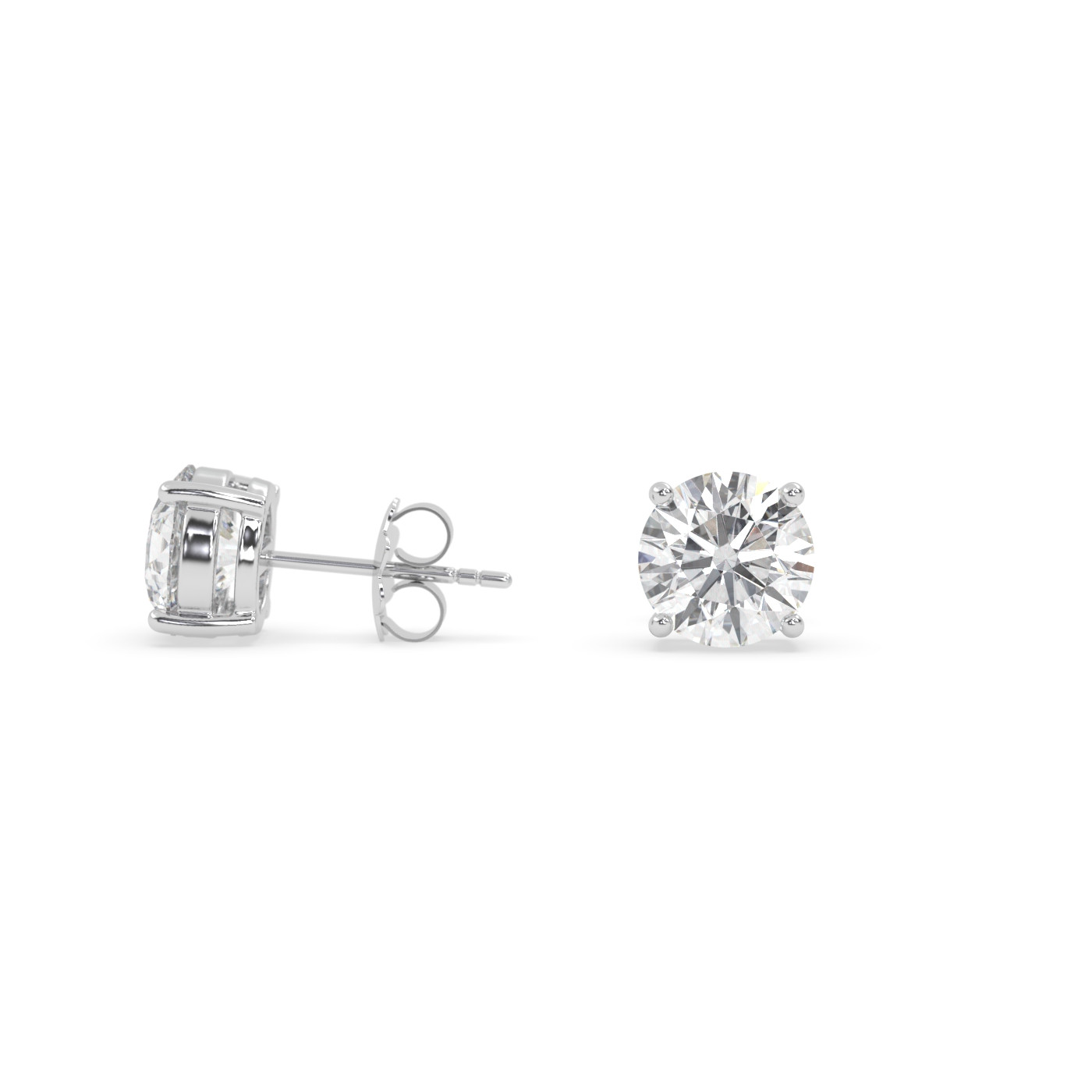 18k white gold  4 prong round diamond stud earrings