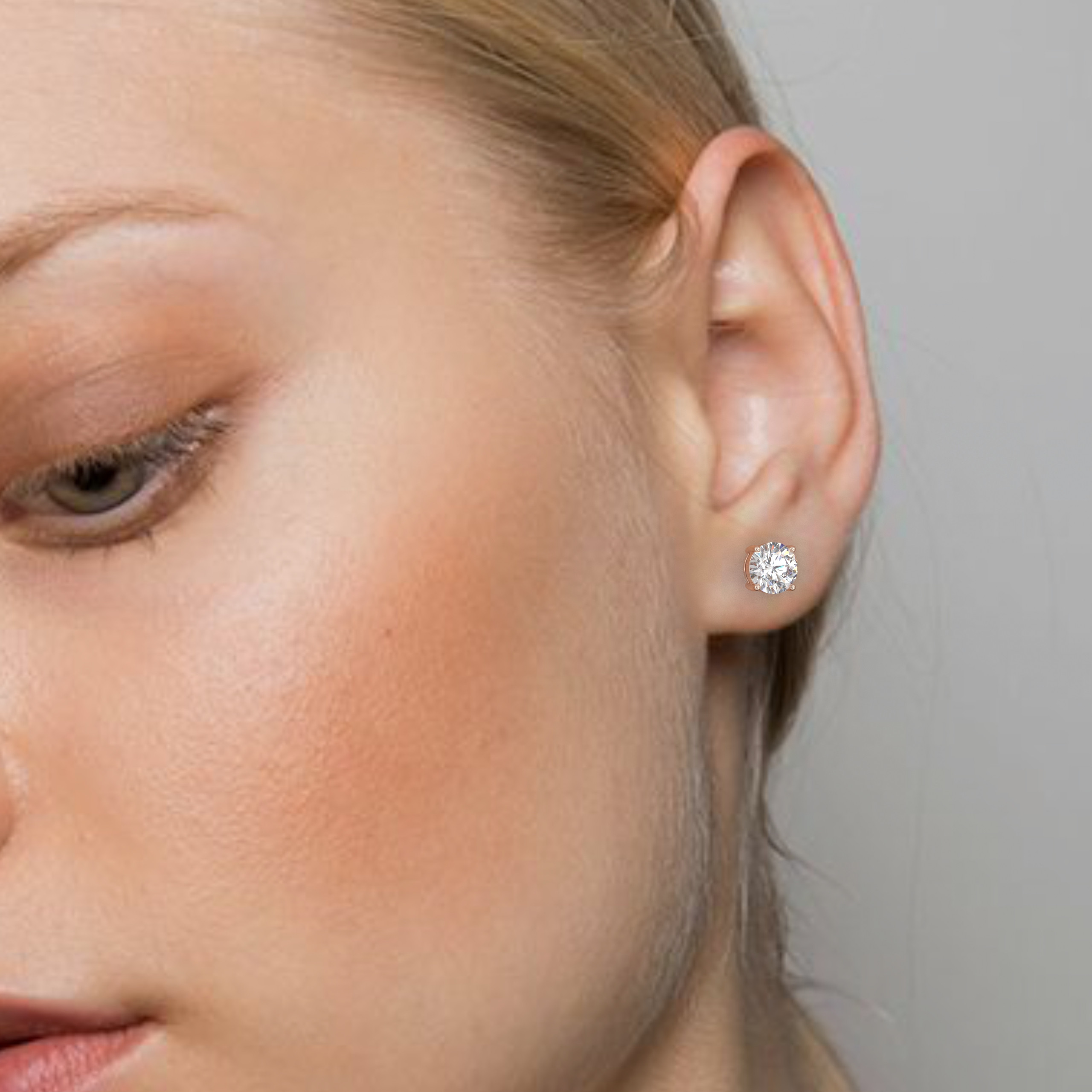 18k rose gold  4 prong round diamond stud earrings