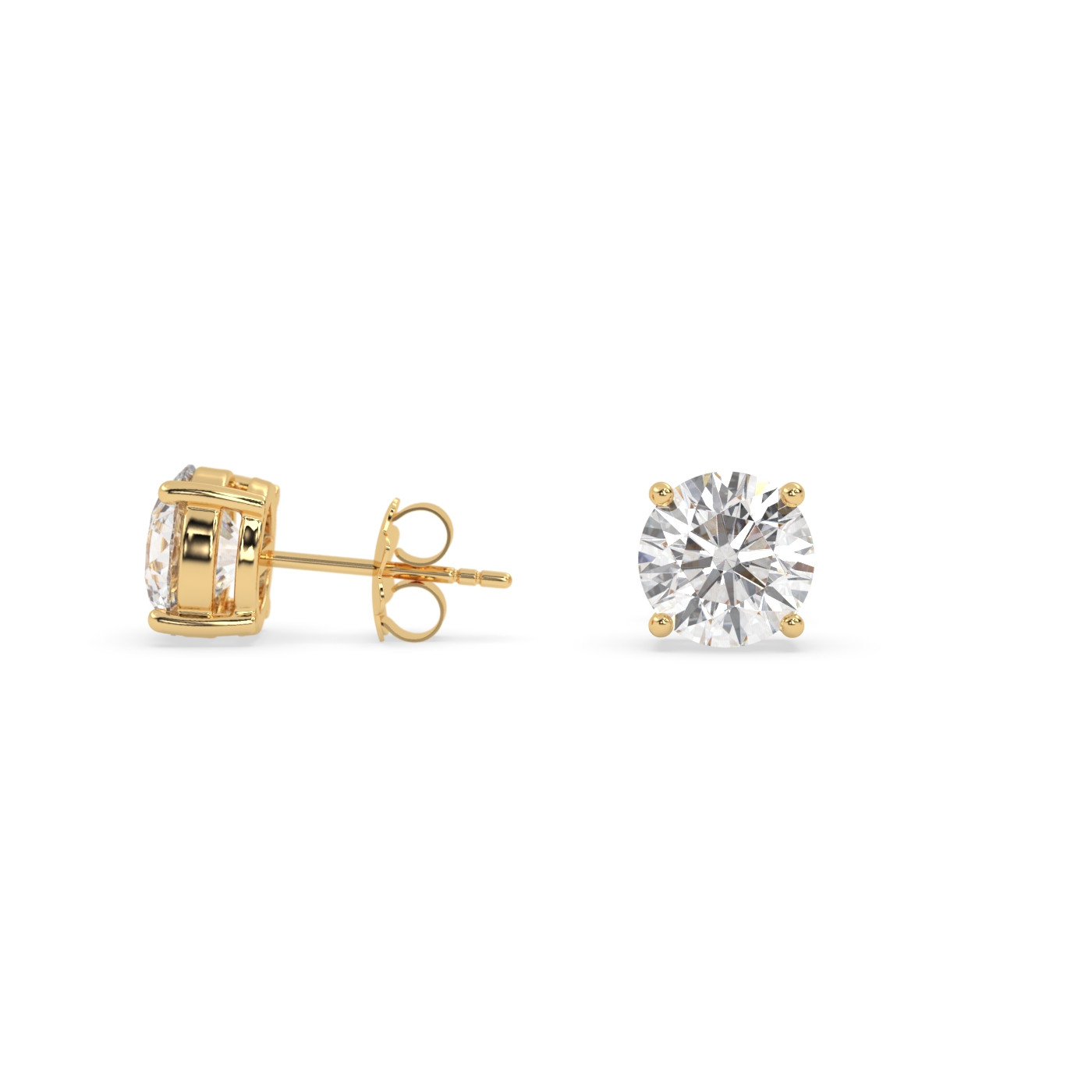 18k yellow gold  4 prong round diamond stud earrings