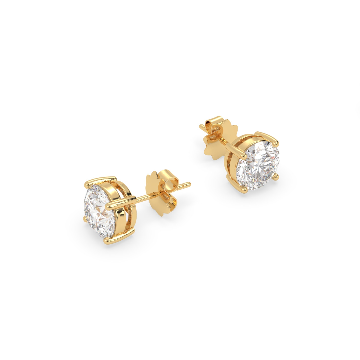 18k yellow gold  4 prong round diamond stud earrings
