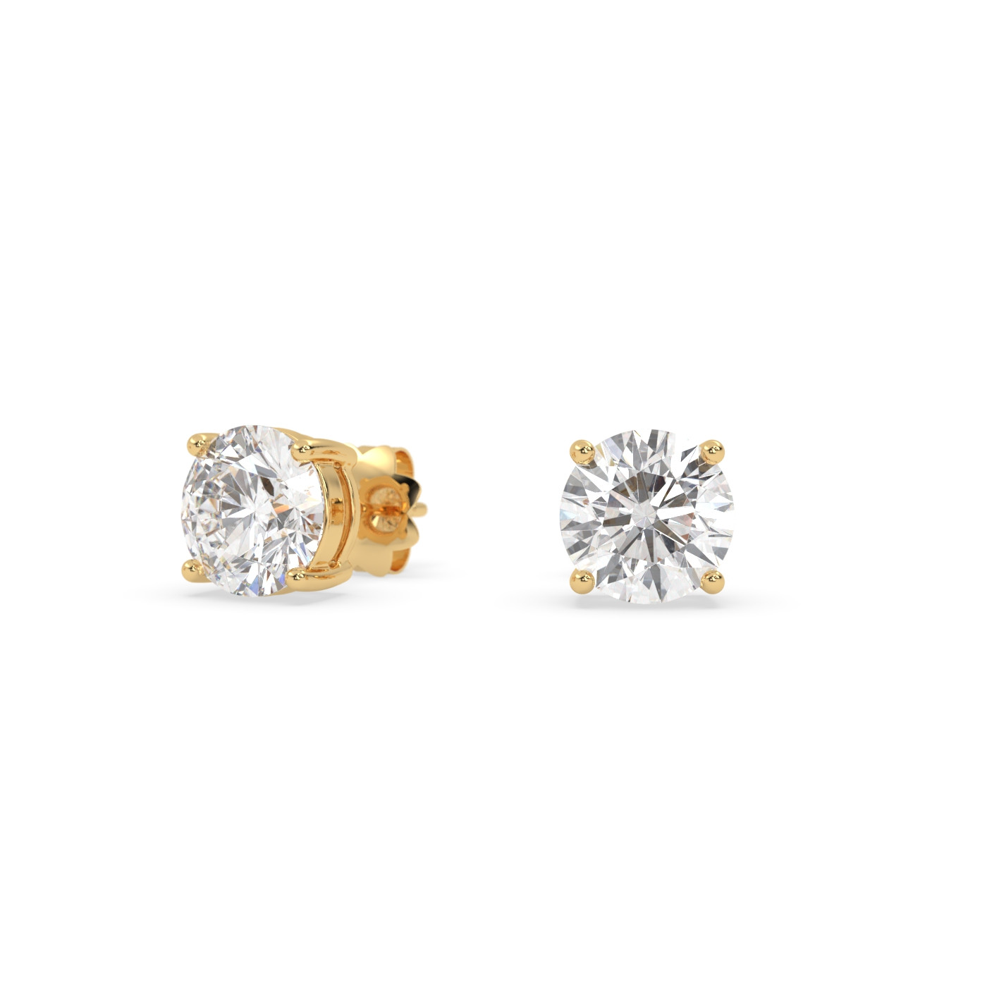 18k yellow gold  4 prong round diamond stud earrings Photos & images