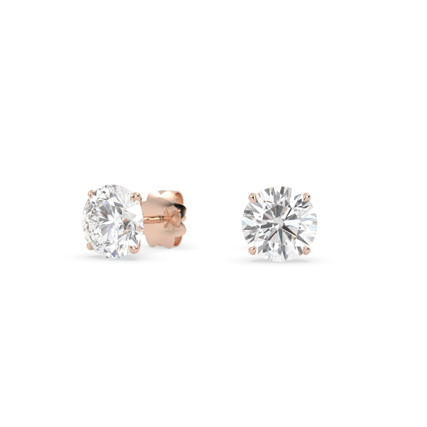 18k rose gold  diamond stud earrings with 4 prongs Photos & images