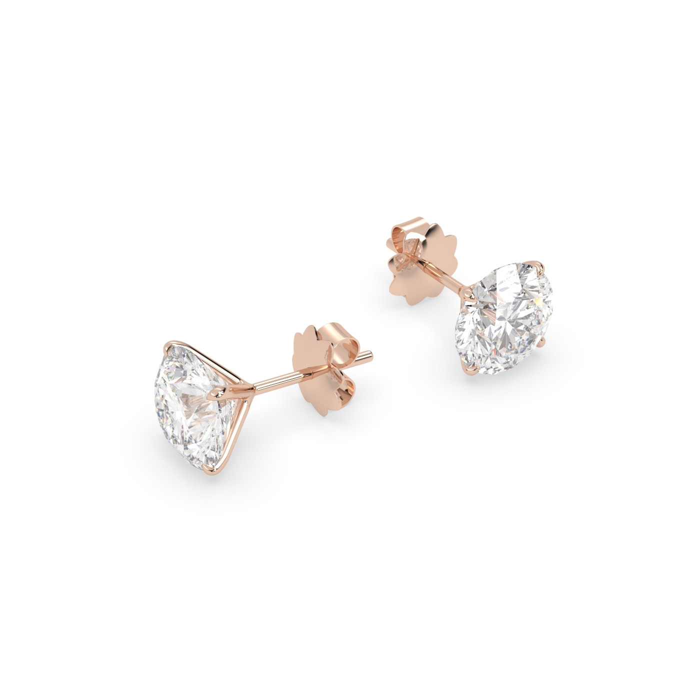 18k rose gold  diamond stud earrings with 4 prongs