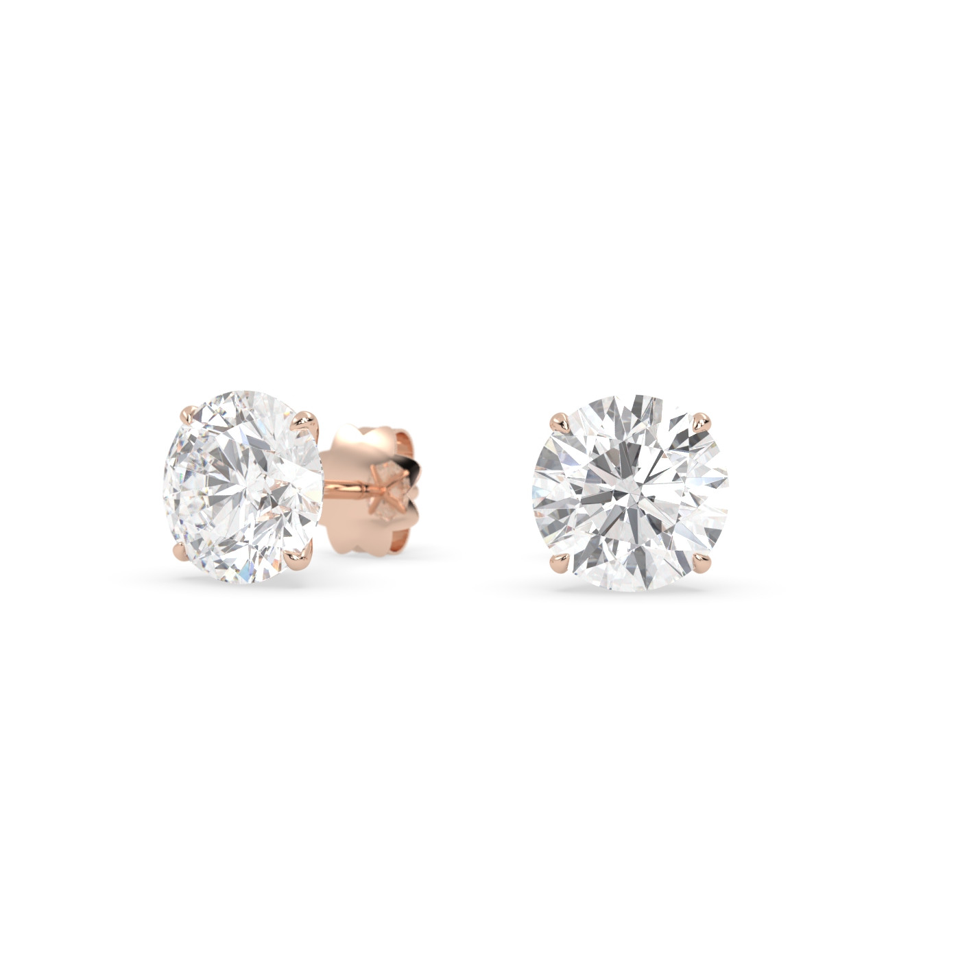 18k rose gold  diamond stud earrings with 4 prongs Photos & images