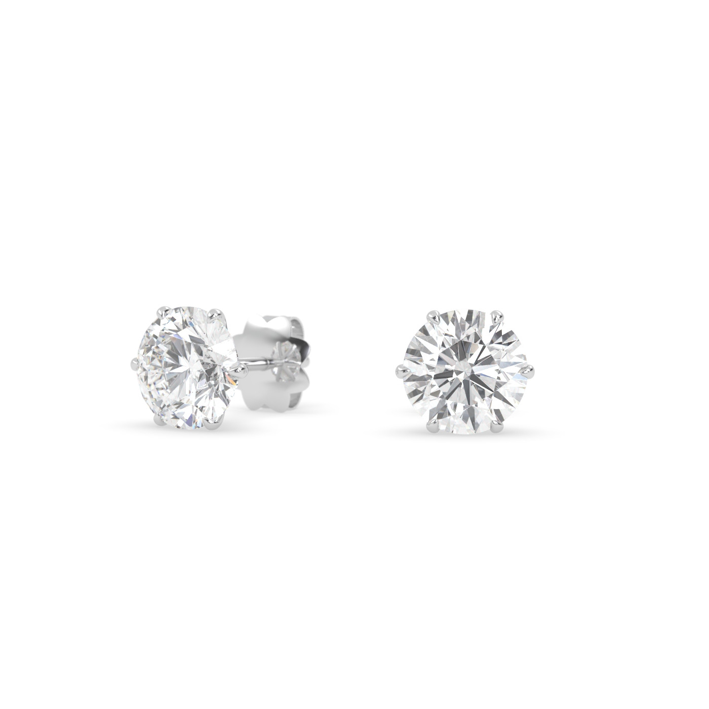 18k white gold  diamond stud earrings with 6 prongs