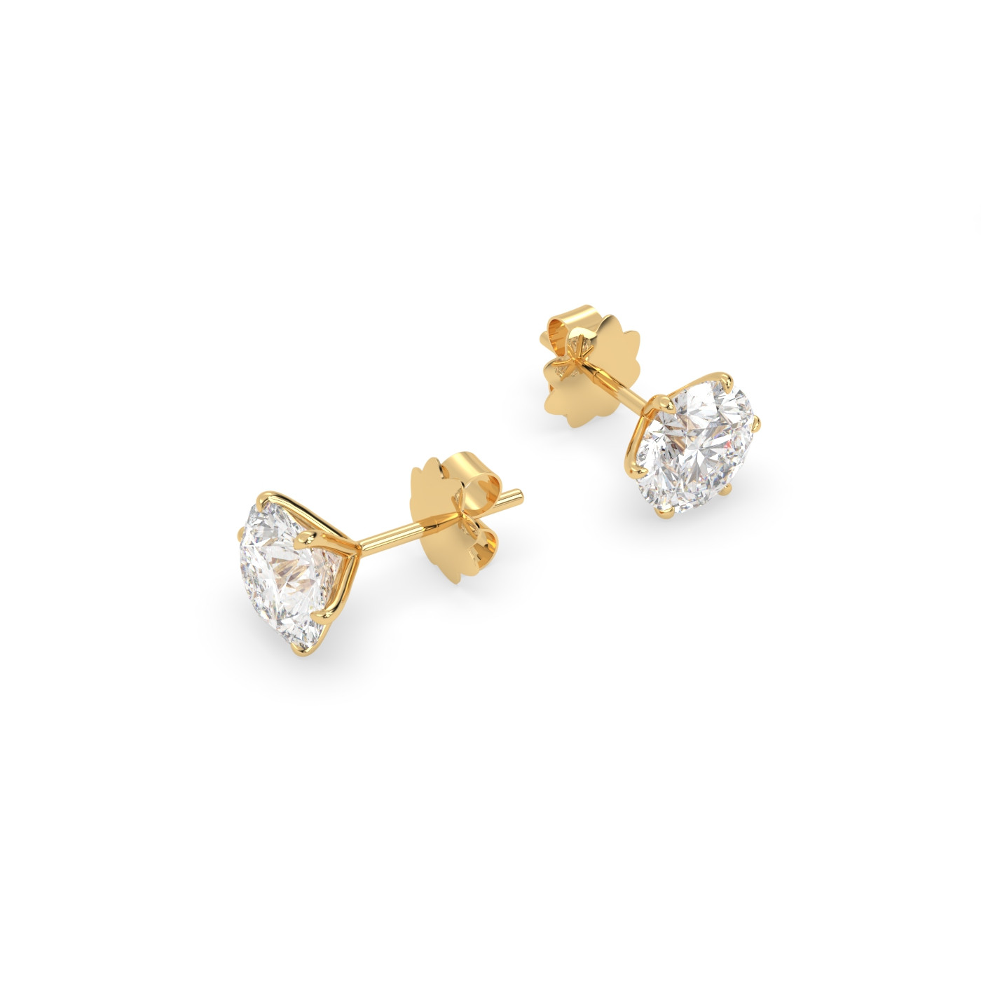 18k yellow gold  diamond stud earrings with 6 prongs Photos & images