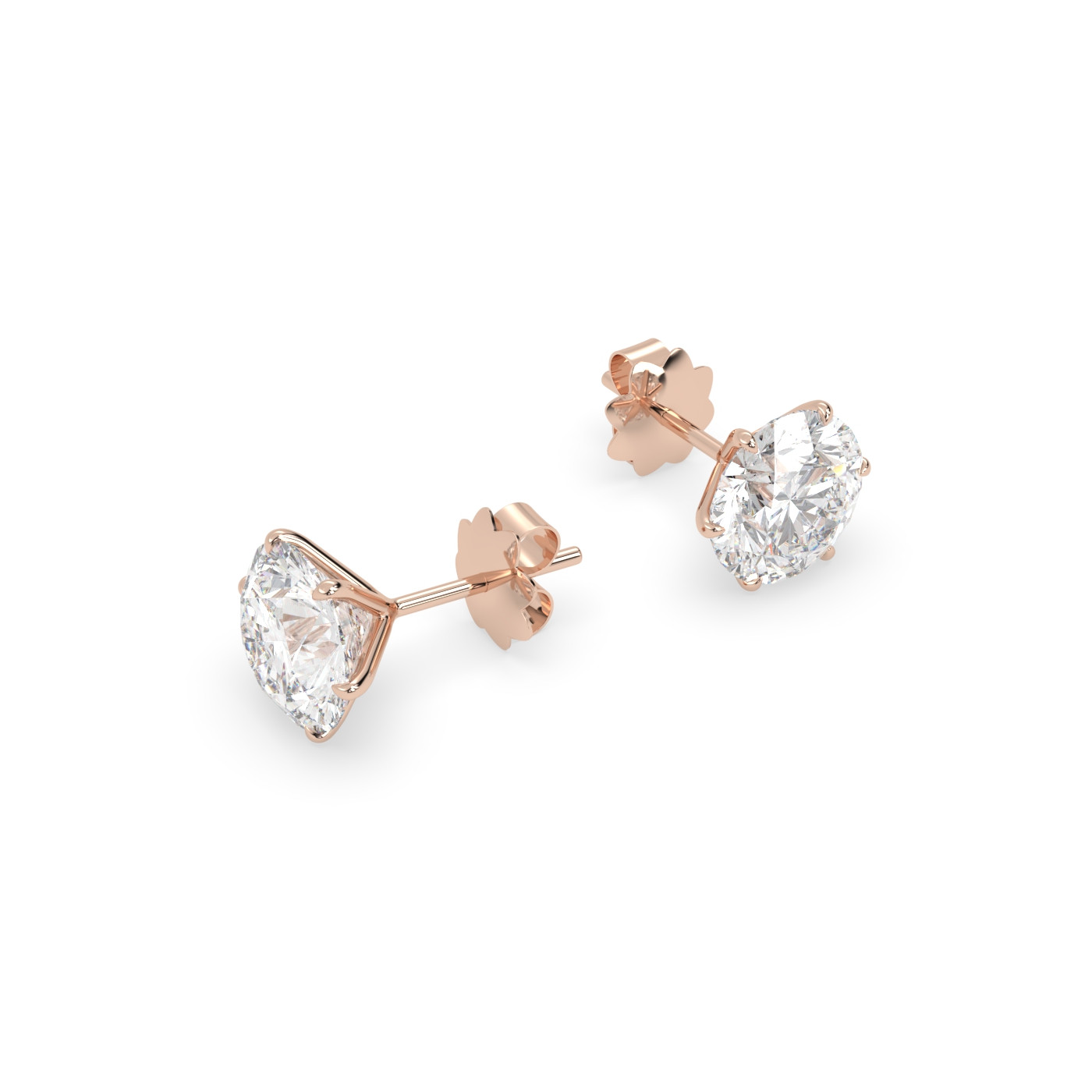 18k rose gold  diamond stud earrings with 6 prongs