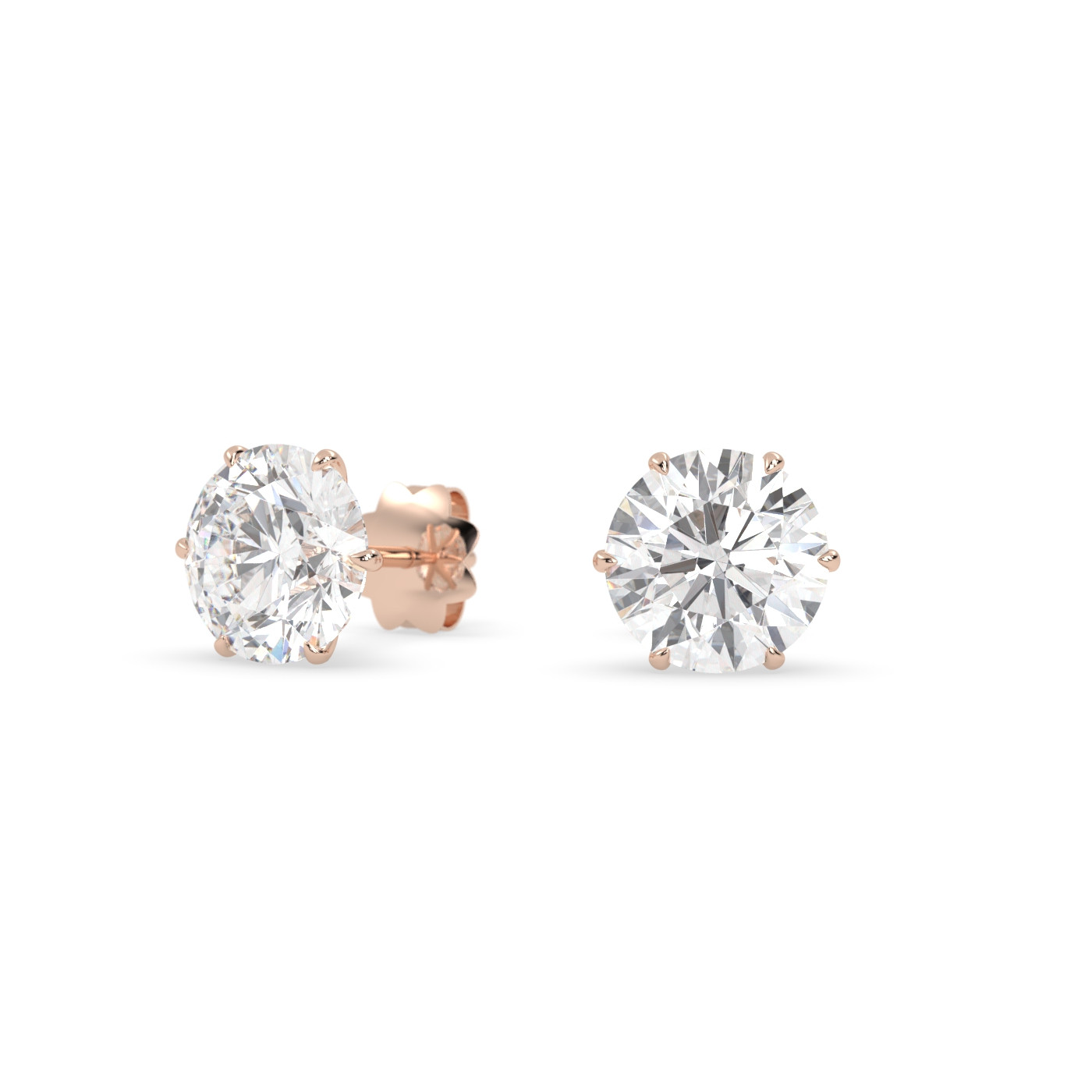 18k rose gold  diamond stud earrings with 6 prongs Photos & images