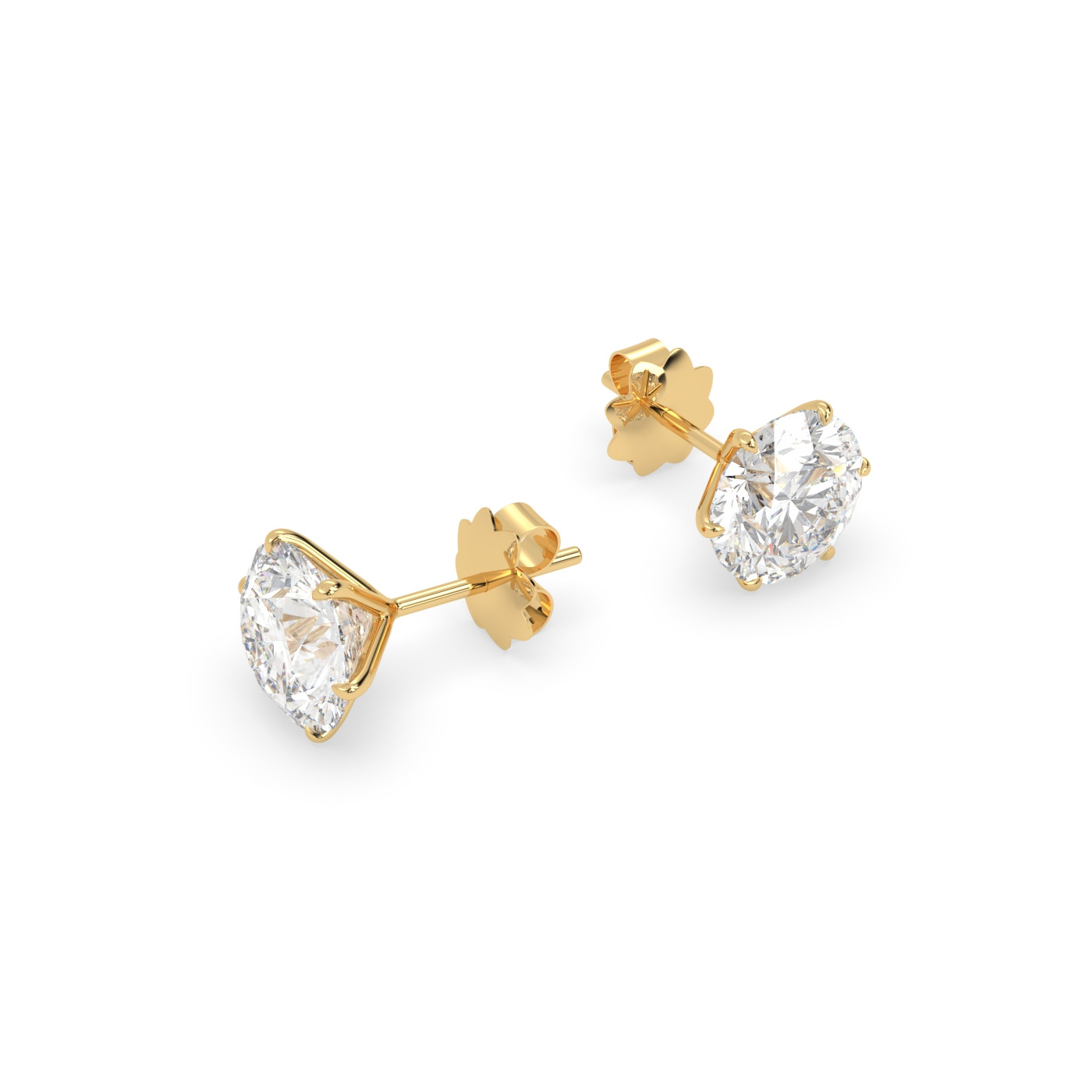 18k yellow gold  diamond stud earrings with 6 prongs