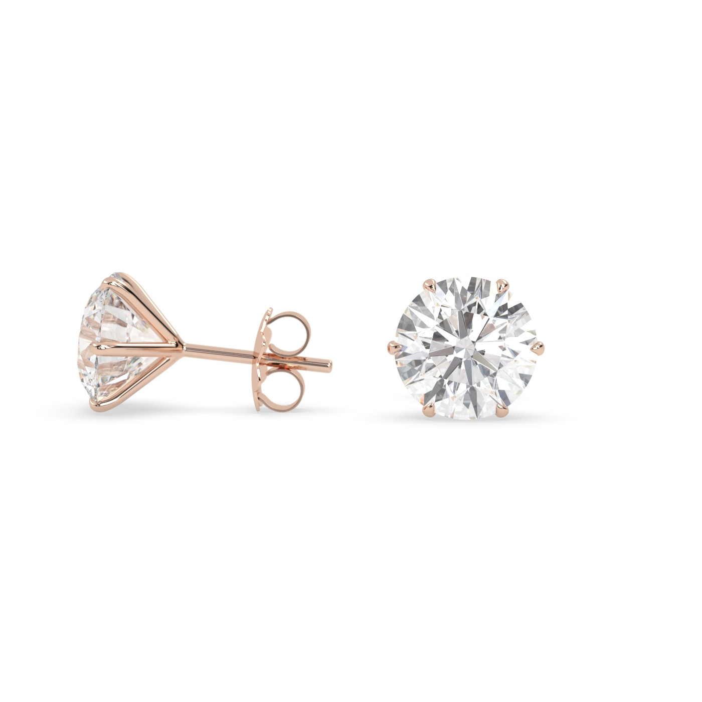 18k rose gold  diamond stud earrings with 6 prongs