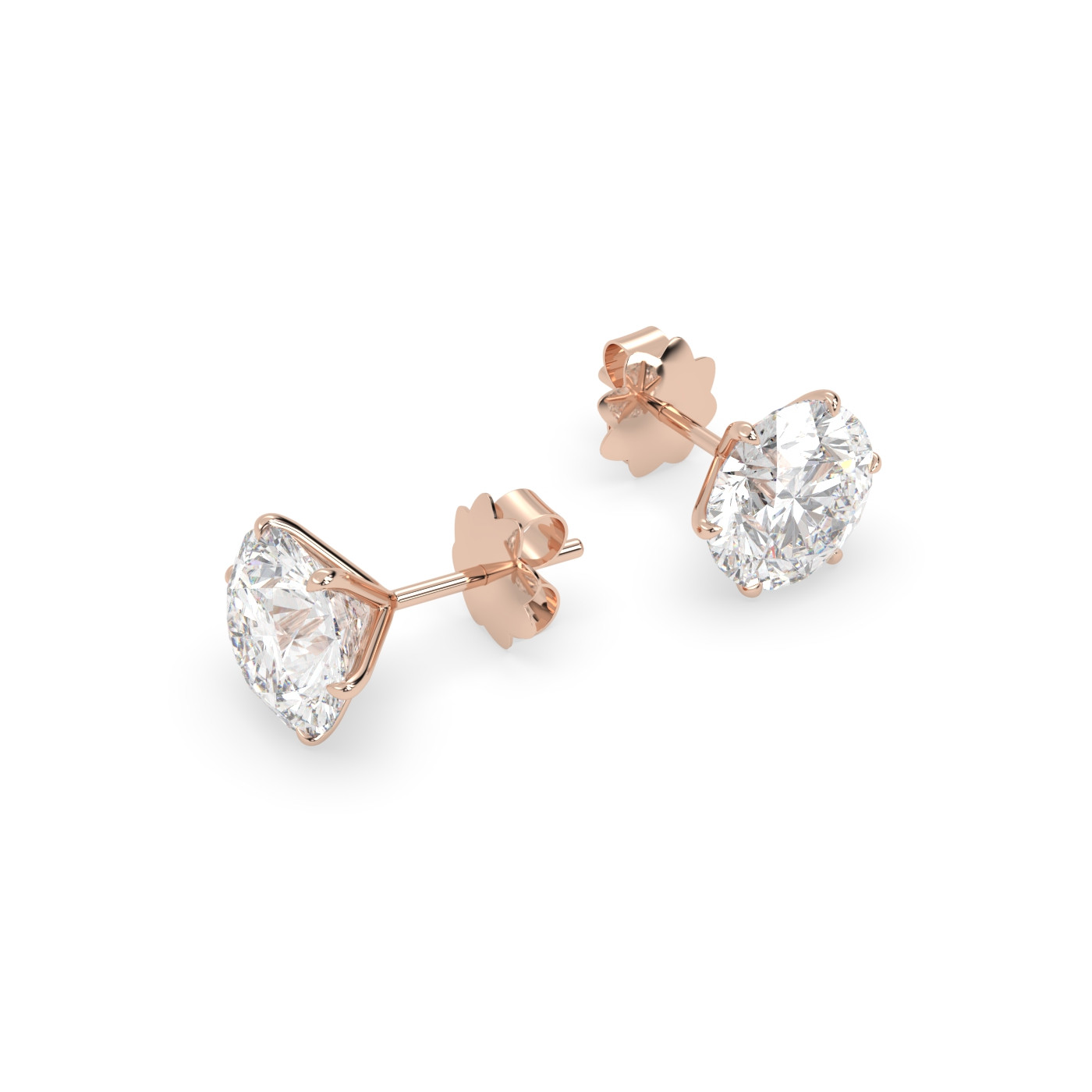 18k rose gold  diamond stud earrings with 6 prongs